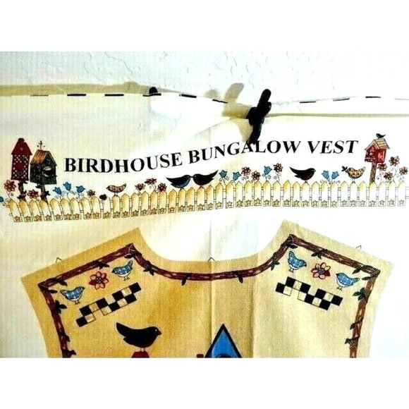 Birdhouse Bungalow Vest Fabric One Size Sewing Panel Pattern Applique Vintage - Picture 2 of 5